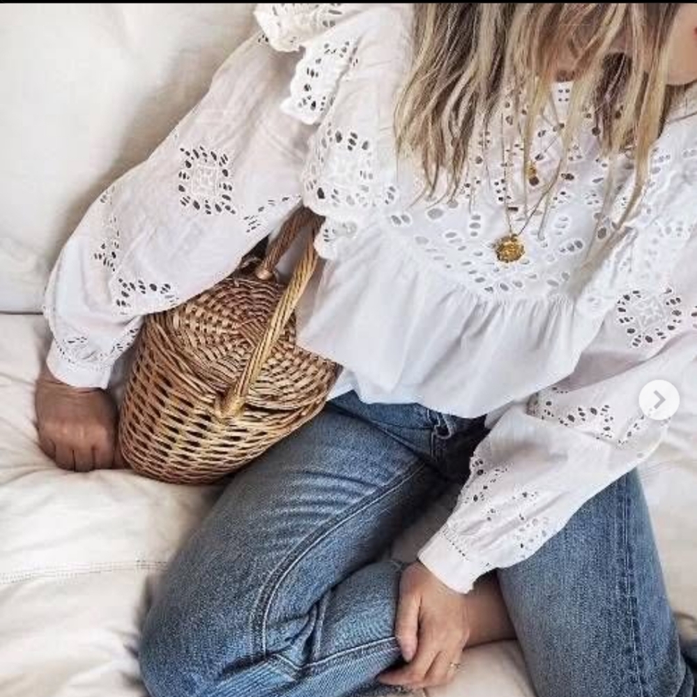 H&M White Blouse with Eyelet Embroidery